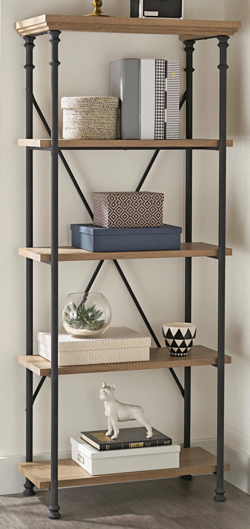 Better Homes & Gardens River Crest 5-Shelf Bookcase, Rustic Oak Finish - Image 5