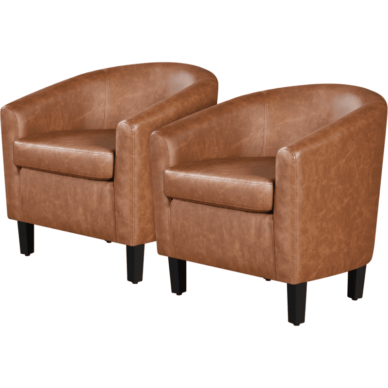 Renwick Faux Leather Barrel Accent Chair for Living Room, Set of 2, Brown - Image 2