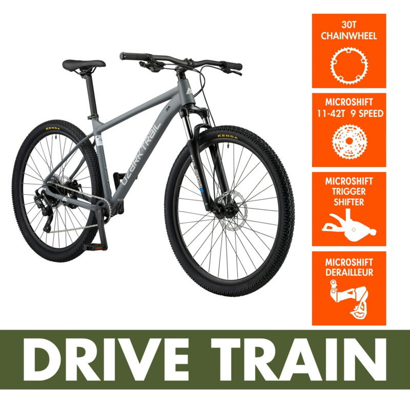 29" Ozark Trail Ridge Mountain Bike, Small Frame, Fits Riders 5'0" - 5'6", Gray, Adult, Unisex - Image 3