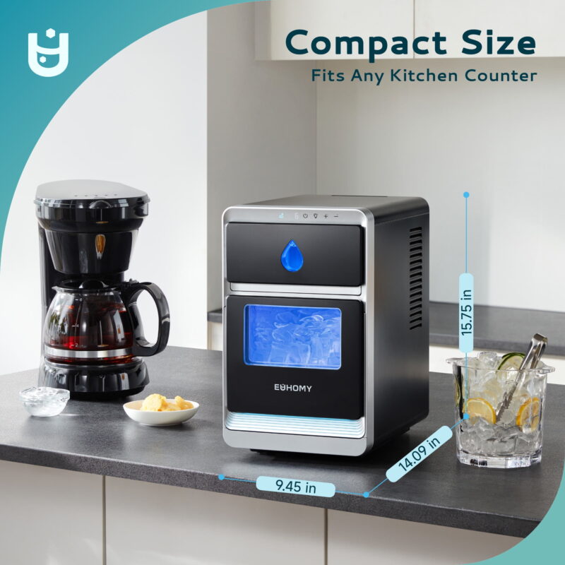 EUHOMY Crescent Countertop Ice Maker, 1500 Cubes/Day, Dual-Side Tech, Auto Clean, Crystal Clear Ice - Image 5