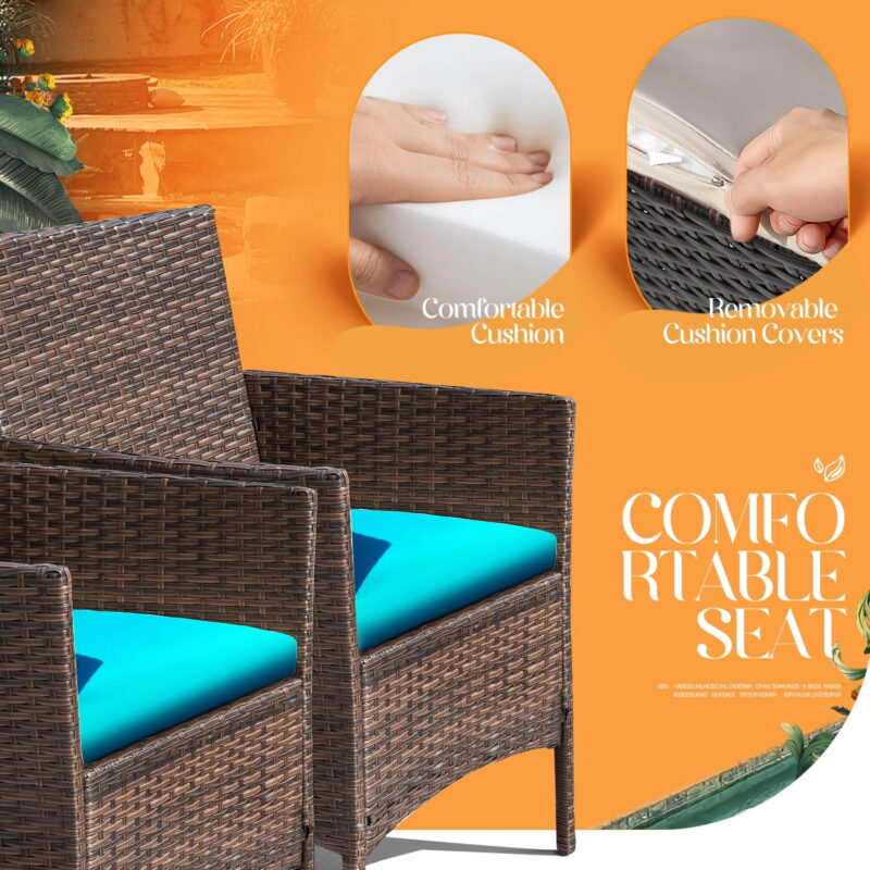 Lacoo 4 Piece Outdoor Patio Furniture PE Rattan Wicker Table and Chairs Set with Cushions, Blue - Image 2