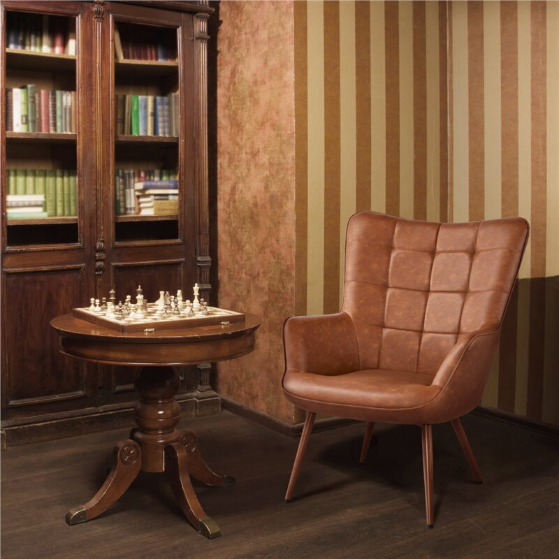 Alden Design Mid-Century Modern Faux Leather Wingback Accent Chair, Set of 2, Brown - Image 4