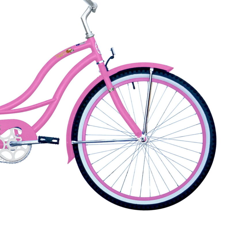 WonderWheels 26" Beach Cruiser Coaster Brake Stainless Steel Spokes One Piece Crank Alloy Pink Rims 36H W/ Fenders - Pink - Image 5