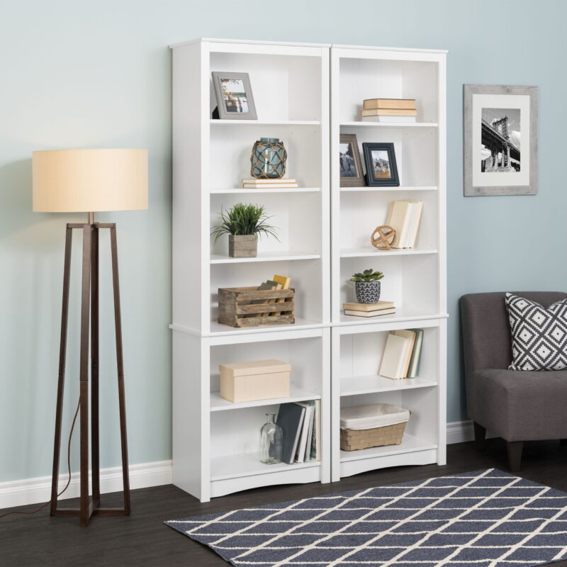 Prepac Home Office Modern 80" Tall Bookcase with Adjustable Shelves, White - Image 2
