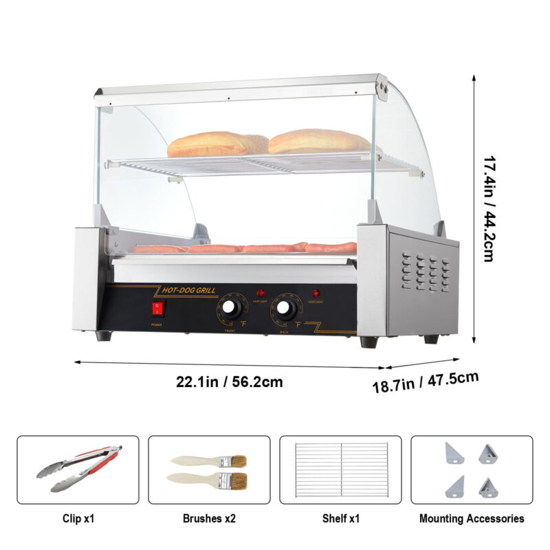 KFFKFF Backsplash Shelf 1650W Electric 30 Hot Dog 11 Roller Grill Cooker Machine - Image 7