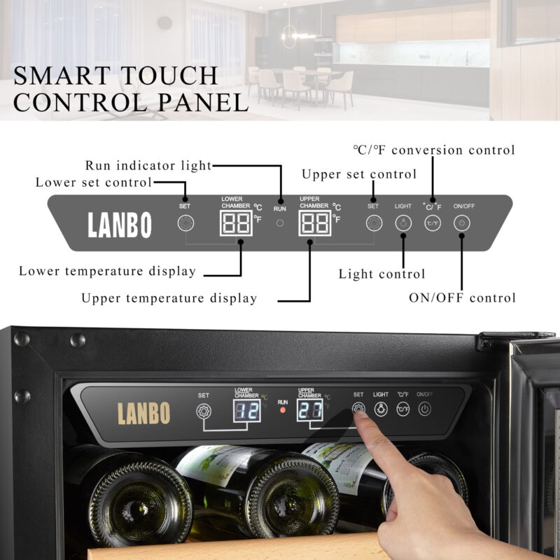 Lanbo 26 Bottle Under Counter Dual Zone Wine Cooler Refrigerator 15 inch Width - Image 2