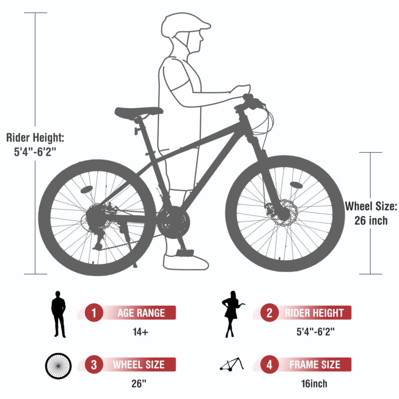 Aukfa 26" Mountain Bike for Men/Women,24 Speed Adult Bicycle Suspension Fork,Fits Riders 5'4" - 6'2"Red - Image 2