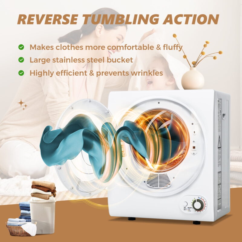 EUHOMY 1.5 Cu.Ft Portable Clothes Dryer 850W Front Load with 200 Minute Timer for Apartment Home DOE Certified, White - Image 6