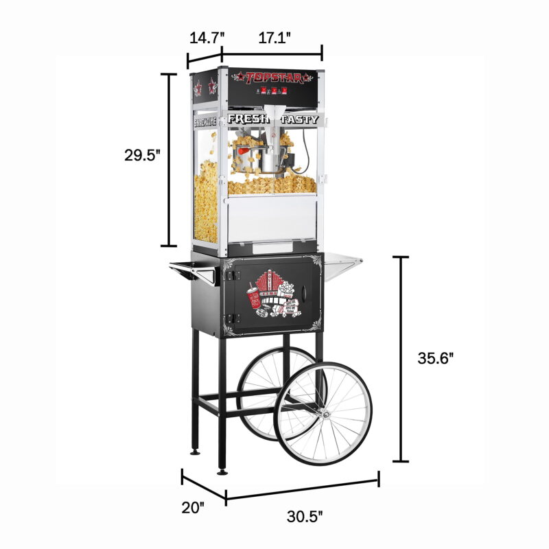 Great Northern Popcorn TopStar Black Commercial Quality Popcorn Machine with Cart, 12oz - Image 3