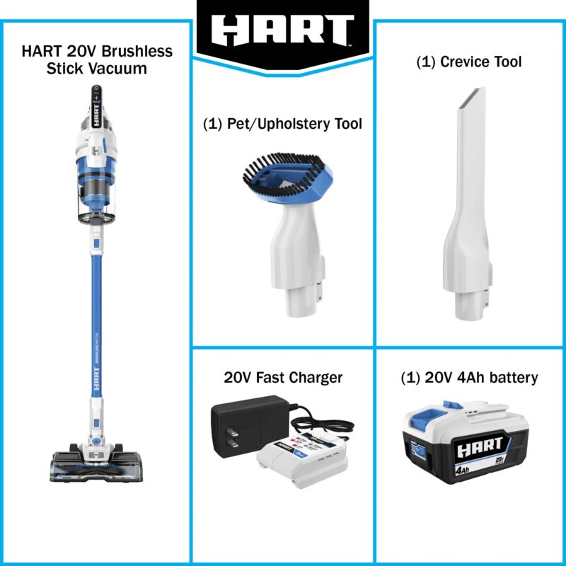 HART 20-Volt Brushless Cordless Stick Vacuum Kit, Generation 2, (1) 4.0Ah Lithium-Ion Battery - Image 6