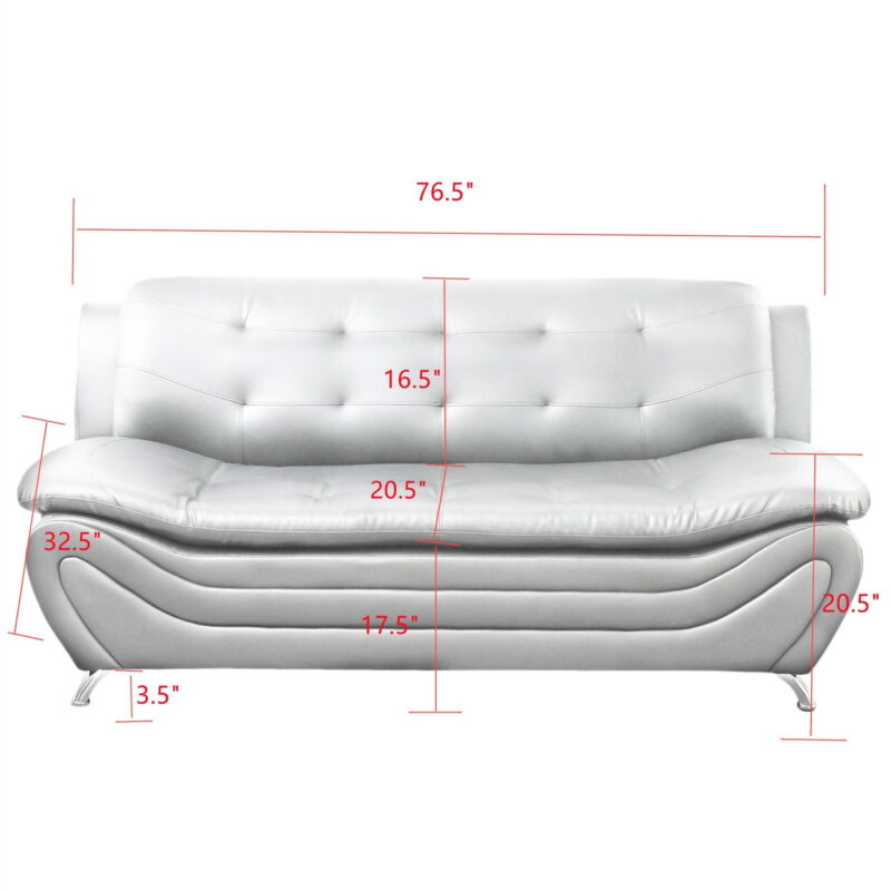 Aukfa 3 Piece Sofa Set - 76.5" Upholstered 3 Seat Sofa Couch for Living Room, Leather, Black&White - Image 3