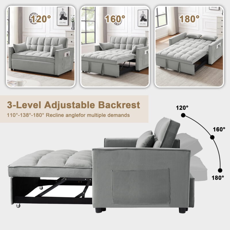 Momspeace Loveseat Convertible Sleeper Sofa Bed, Gray - Image 2
