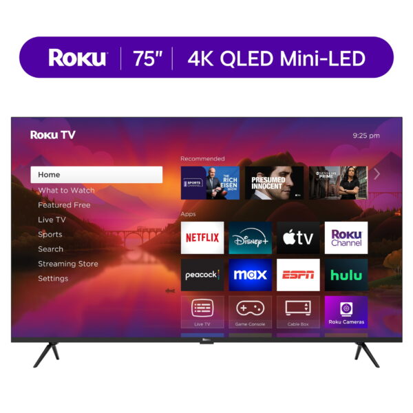 Roku Smart TV 2025 – 75-Inch Plus Series, 4K QLED Mini-LED TV – Roku TV with Enhanced Voice Remote