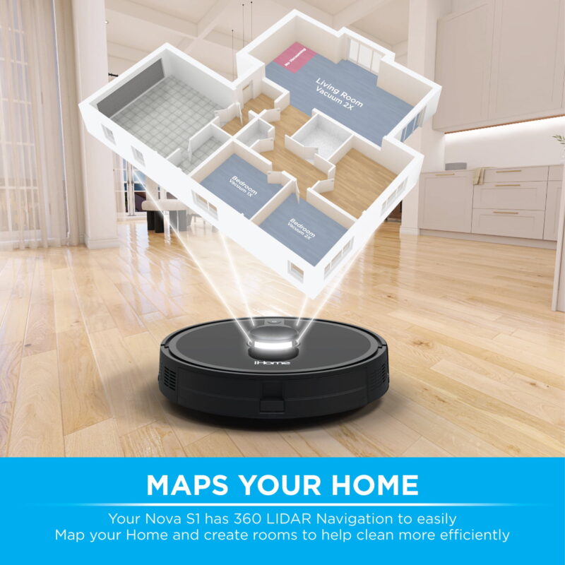 iHome AutoVac Nova S1 Robot Vacuum with LIDAR Navigation, 150 Min Runtime, 2700pa Suction, New - Image 3