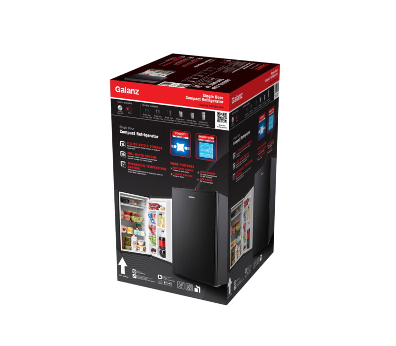 Galanz 3.3 Cu ft One Door Mini Fridge, Black Estar, New - Image 3