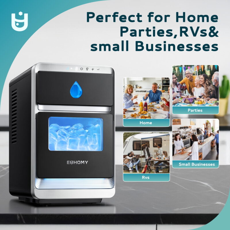 EUHOMY Crescent Countertop Ice Maker, 1500 Cubes/Day, Dual-Side Tech, Auto Clean, Crystal Clear Ice - Image 2
