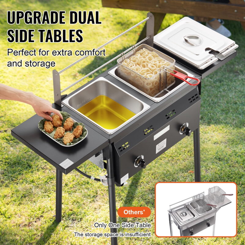 KFFKFF Cookware Outdoor Propane Fryer 16 qt Dual Burner Commercial Deep Fryer, Stainless Steel - Image 2
