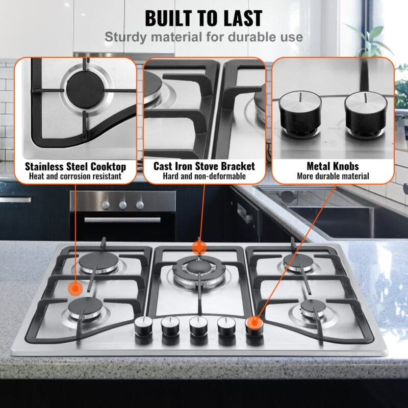 KFFKFF Gas Cooktop Stove Top 30 inch Max 12250BTU 5 Burners Built-in LPG/NG Convertible - Image 5