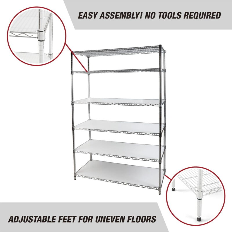 Hyper Tough 6-Tier Wire Storage Shelves with Liners, 48" W x 18" D x 72" H, 3600 lb Load Capacity, Chrome - Image 5