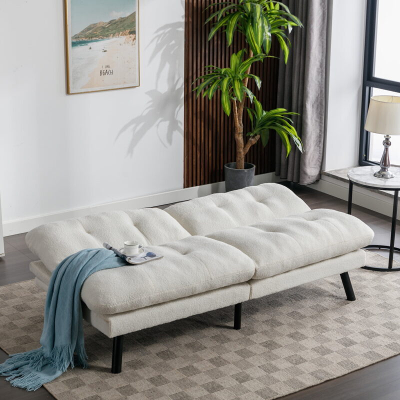 Mainstays Camden Cozy Futon, Cream Boucle Fabric, 72" - Image 3