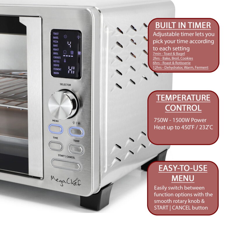 MegaChef 25 Quart Digital Electric French Door Multi-Function Counter Top Oven with Rotisserie Set - Image 3