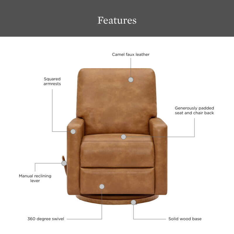 Better Homes & Gardens Modern Farmhouse Glider Recliner, Camel Faux Leather - Image 2