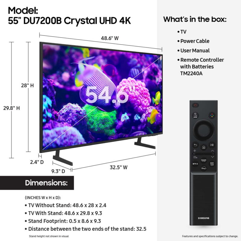 SAMSUNG 55” Class DU7200B Crystal UHD 4K Smart TV UN55DU7200BXZA 2024 - Image 4