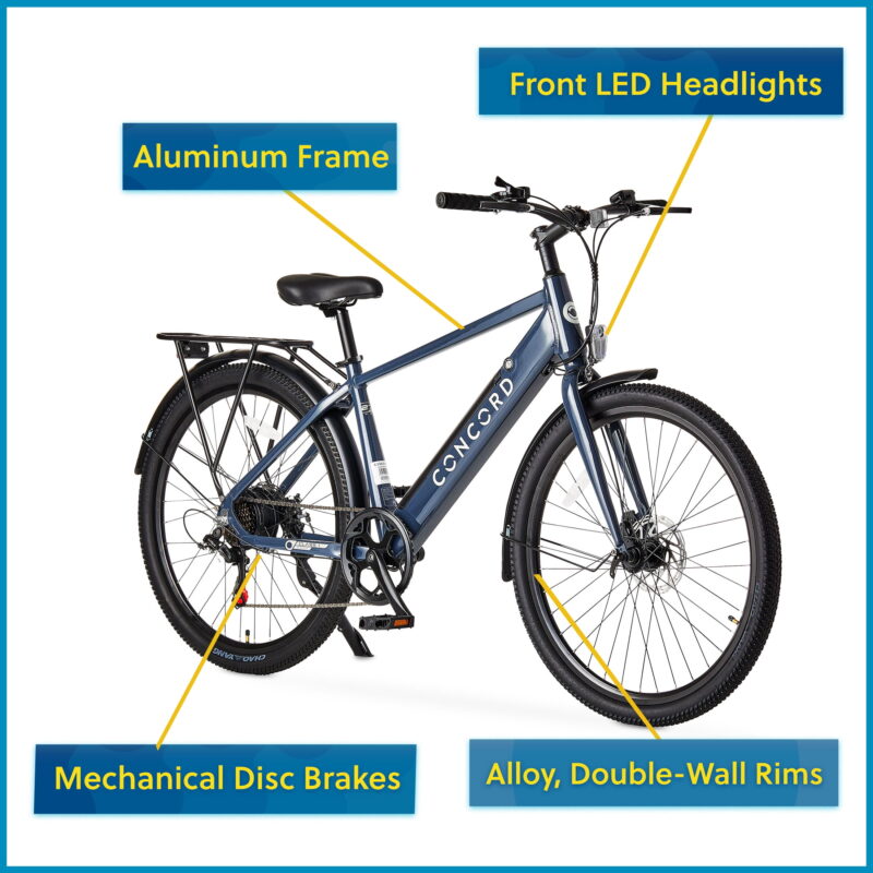 Concord 27.5" Step-Over Electric Commuter Bike, 36V, Gray, Fits Riders 5'1" - 6'1", Adult, Unisex - Image 3