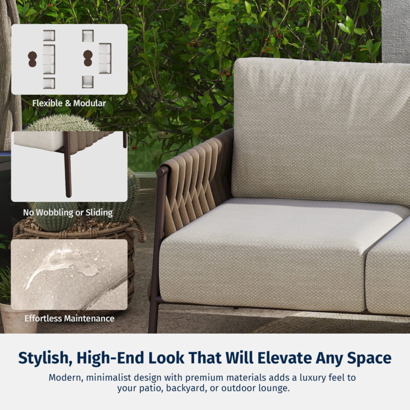 EAST OAK 3 Seats Outdoor Conversation Set Patio Furniture with Waterproof Thick Cushions Black & Grey - Image 3