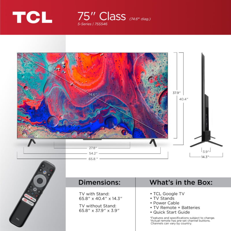 TCL 75" Class 5-Series 4K QLED Dolby Vision HDR Smart Google TV - 75S546 - Image 3
