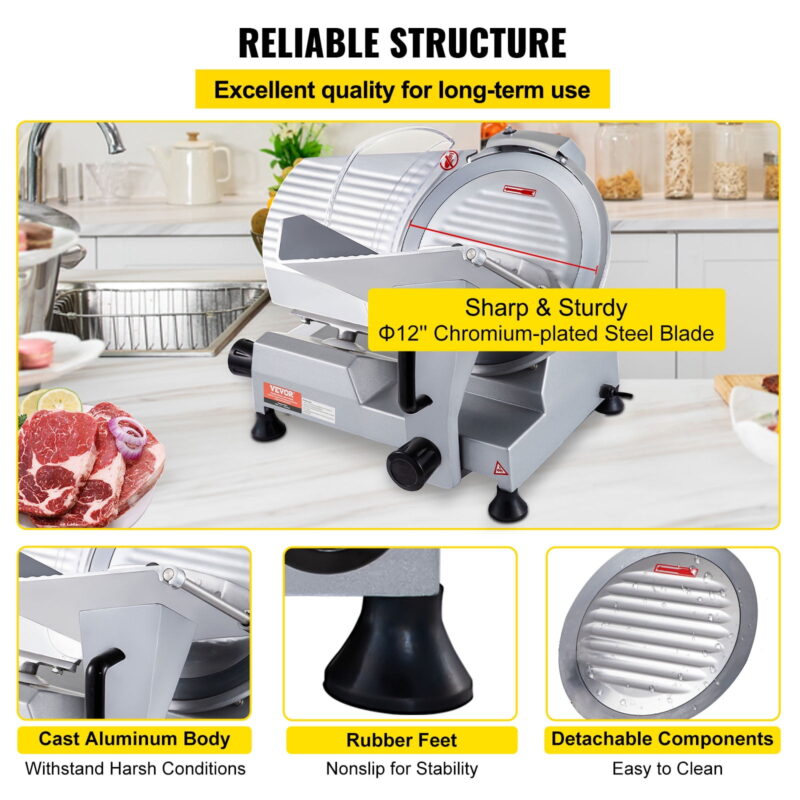 KFFKFF 320W Commercial Electric Meat 12" Blade Slicer Deli Food Cutter 350-400RPM - Image 6