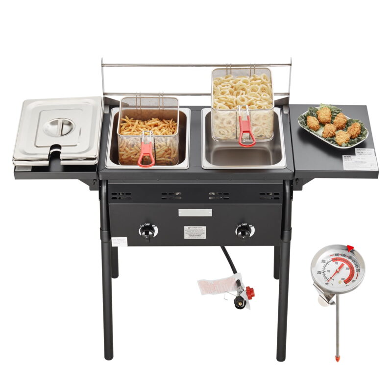 KFFKFF Cookware Outdoor Propane Fryer 16 qt Dual Burner Commercial Deep Fryer, Stainless Steel - Image 5