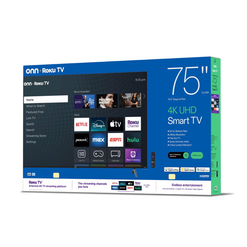 onn 75” Class 4K UHD (2160P) LED Roku Smart Television (100044717) - Image 3