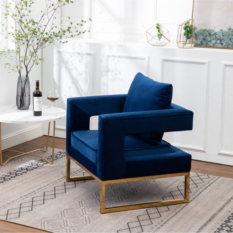Roundhill Furniture Lenola Contemporary Upholstered Accent Arm Chair, Blue - Image 2
