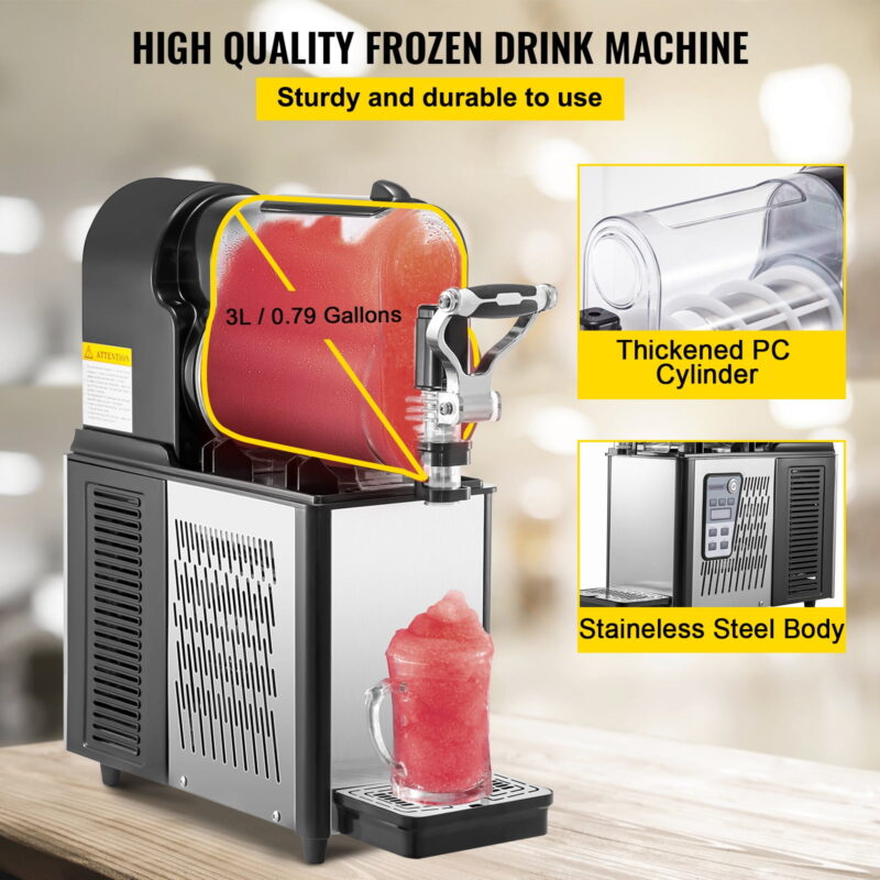 BENTISM Commercial Slushy Machine,3L Margarita Machine, Single Bowl Stainless Steel Frozen Drink Slush Machine,Black - Image 3