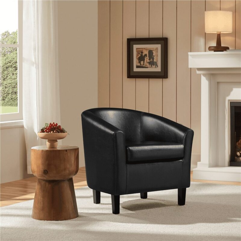 Renwick Faux Leather Barrel Accent Chair for Living Room, Set of 2, Black - Image 3