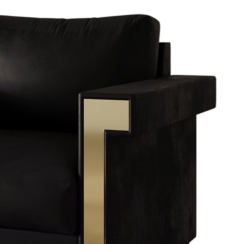 Castle Place Comtemporary Glam Velvet Upholstered Sofa, Black - Image 4