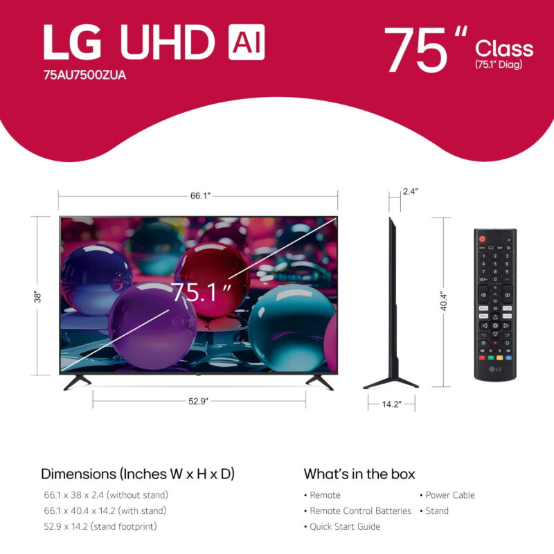 LG 75" 4K UHD UA75 AI Smart TV, 75UA7500 - Image 6
