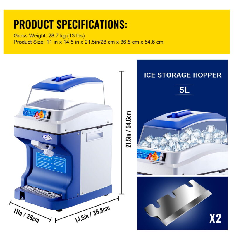 BENTISM Commercial Ice Shaver Ice Shaving Machine, with Hopper, Electric Snow Cone Maker - Image 6