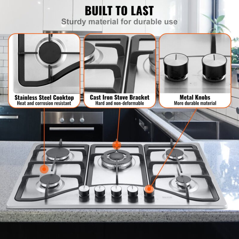 BENTISM Gas Cooktop Stove Top 30 inch Max 12250BTU 5 Burners Built-in LPG/NG Convertible - Image 6