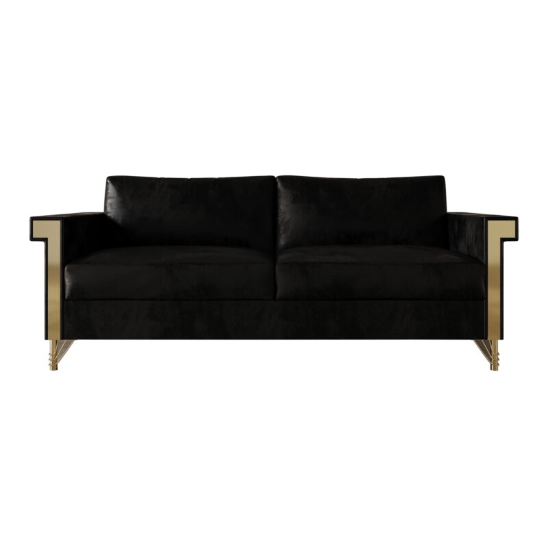 Castle Place Comtemporary Glam Velvet Upholstered Sofa, Black - Image 2