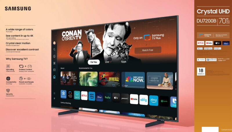 SAMSUNG 70” Class DU7200B Crystal UHD 4K Smart TV UN70DU7200BXZA 2024 - Image 4