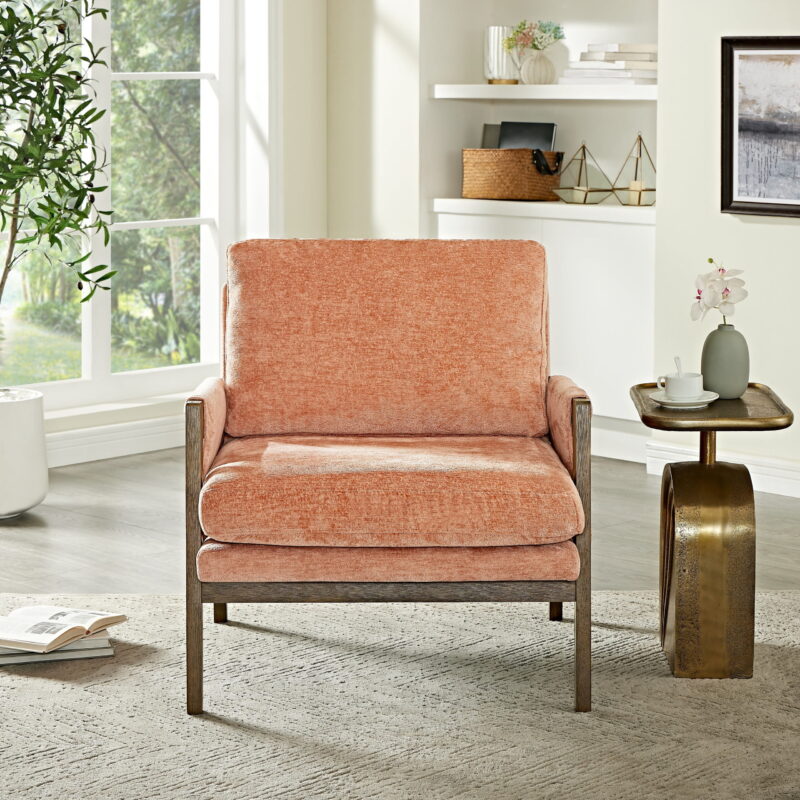 Roundhill Furniture Kelly Mid-Century Modern Velvet Accent Armchair, Orange - Image 2
