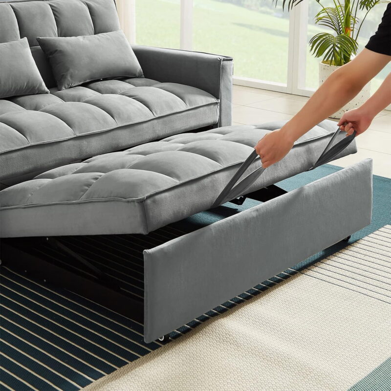 Momspeace Loveseat Convertible Sleeper Sofa Bed, Gray - Image 6