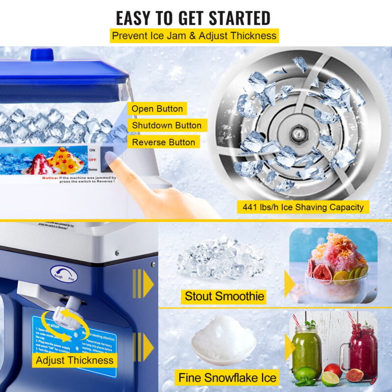 BENTISM Commercial Ice Shaver Ice Shaving Machine, with Hopper, Electric Snow Cone Maker - Image 4