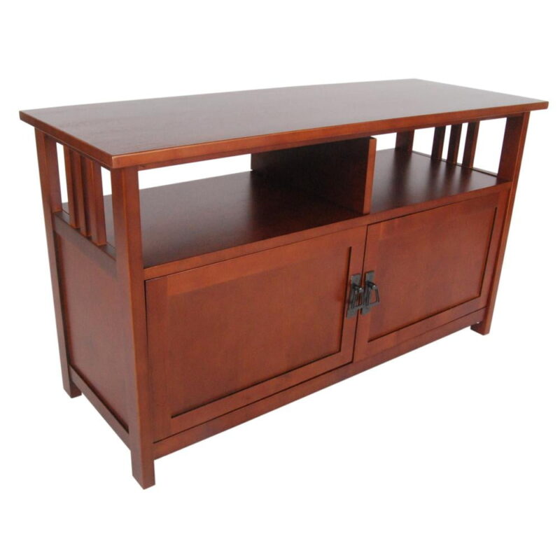 Alaterre Furniture Mission TV Stand w/Open Shelf & 2 Glass Doors, Cherry - Image 6
