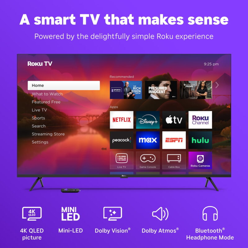 Roku Smart TV 2025 – 75-Inch Plus Series, 4K QLED Mini-LED TV – Roku TV with Enhanced Voice Remote - Image 4