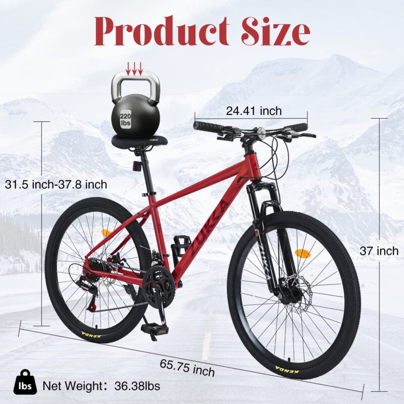 Aukfa 26" Mountain Bike for Men/Women,24 Speed Adult Bicycle Suspension Fork,Fits Riders 5'4" - 6'2"Red - Image 3