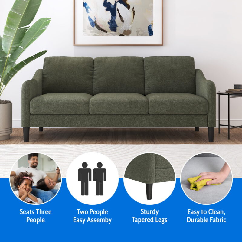 Mainstays Westley Swoop Arm 74" Sofa, Moss Green - Image 6