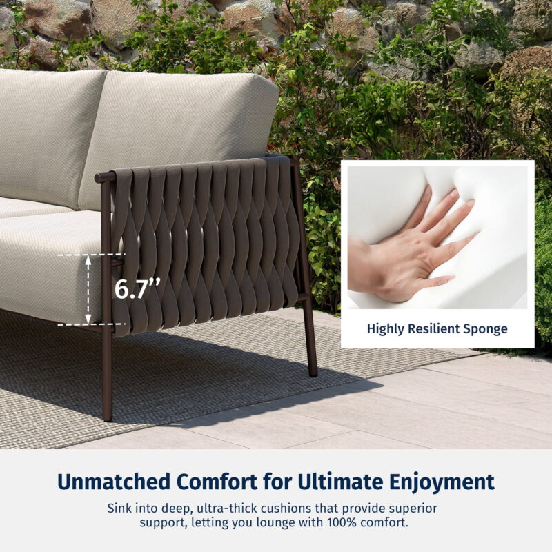 EAST OAK 3 Seats Outdoor Conversation Set Patio Furniture with Waterproof Thick Cushions Black & Grey - Image 7